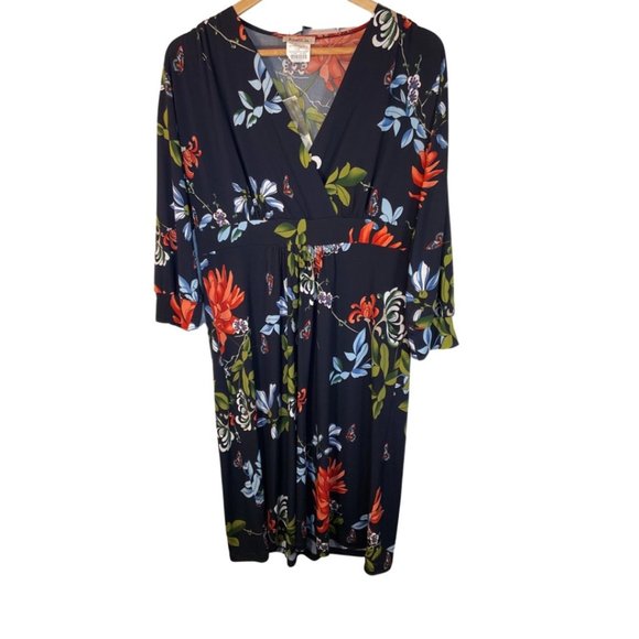 Ladies Size Large - Navy/Orange/Green Floral Print Dress - Picture 1 of 3